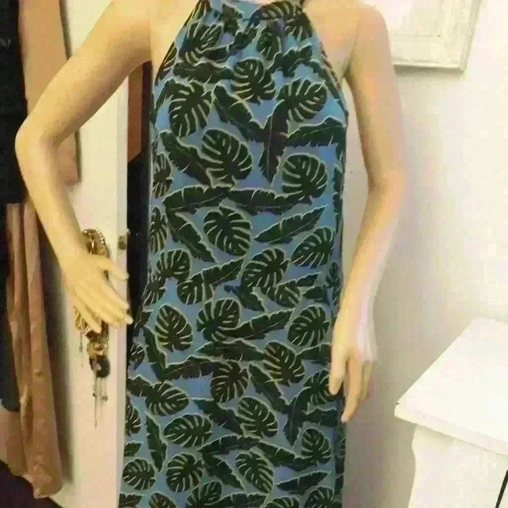 Atmosphere high neck  beach sleeveless backless blue printed midi dress 16